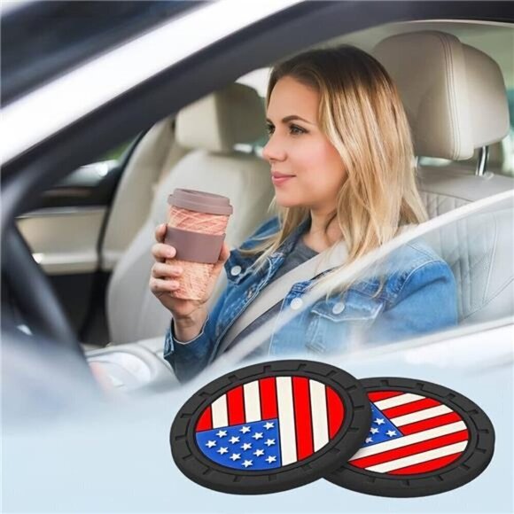 American Flag Car Cup Coasters 4-Pack Cup Holder Anti Slip Rubber Vehicle - Picture 5 of 6